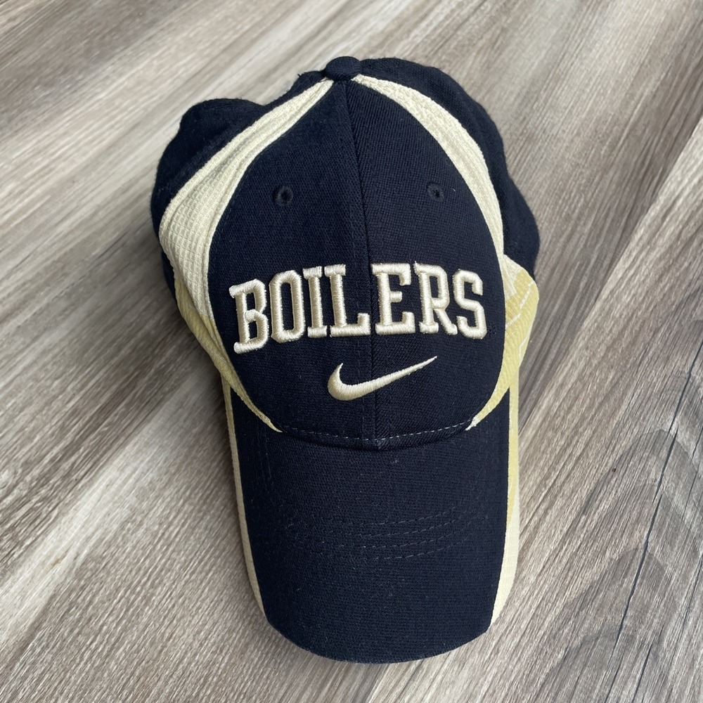 Nike Purdue Boilers Hat Mens Black Gold Stretch Fit NCAA Team Cap One Size